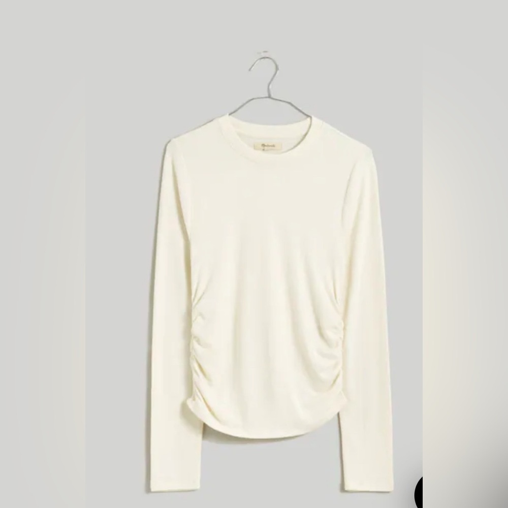 Madewell Brushed Jersey Ruched Long-Sleeve Tee Cream White Small NWT - Picture 3 of 11